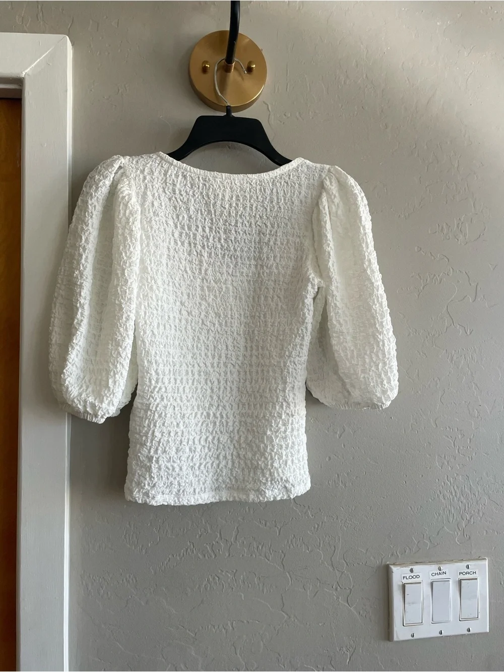 Maeve by Anthropologie Textured Puff-Sleeve White Women's Top NWT